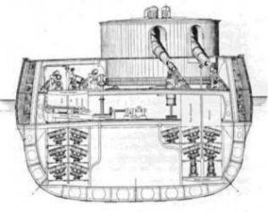 Barco con un ingenioso sistema de troneras para introducir los cañones y permitir su carga frontal sin exponer los marineros a la metralla