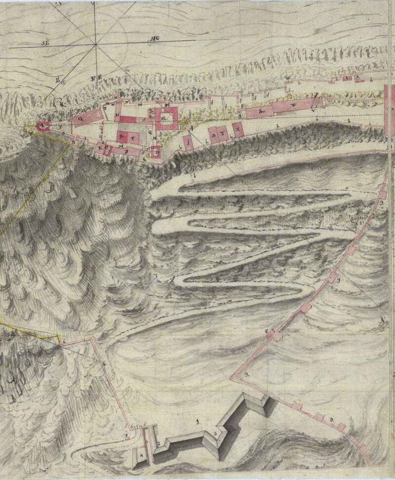Plano del año 1812 del camino medieval hacia el Castillo de Santa Catalina.