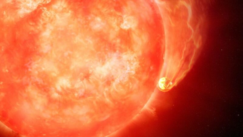 Ilustración de una estrella moribunda engullendo un planeta. / International Gemini Observatory/NOIRLab/NSF/AURA/M. Garlick/M. Zamani